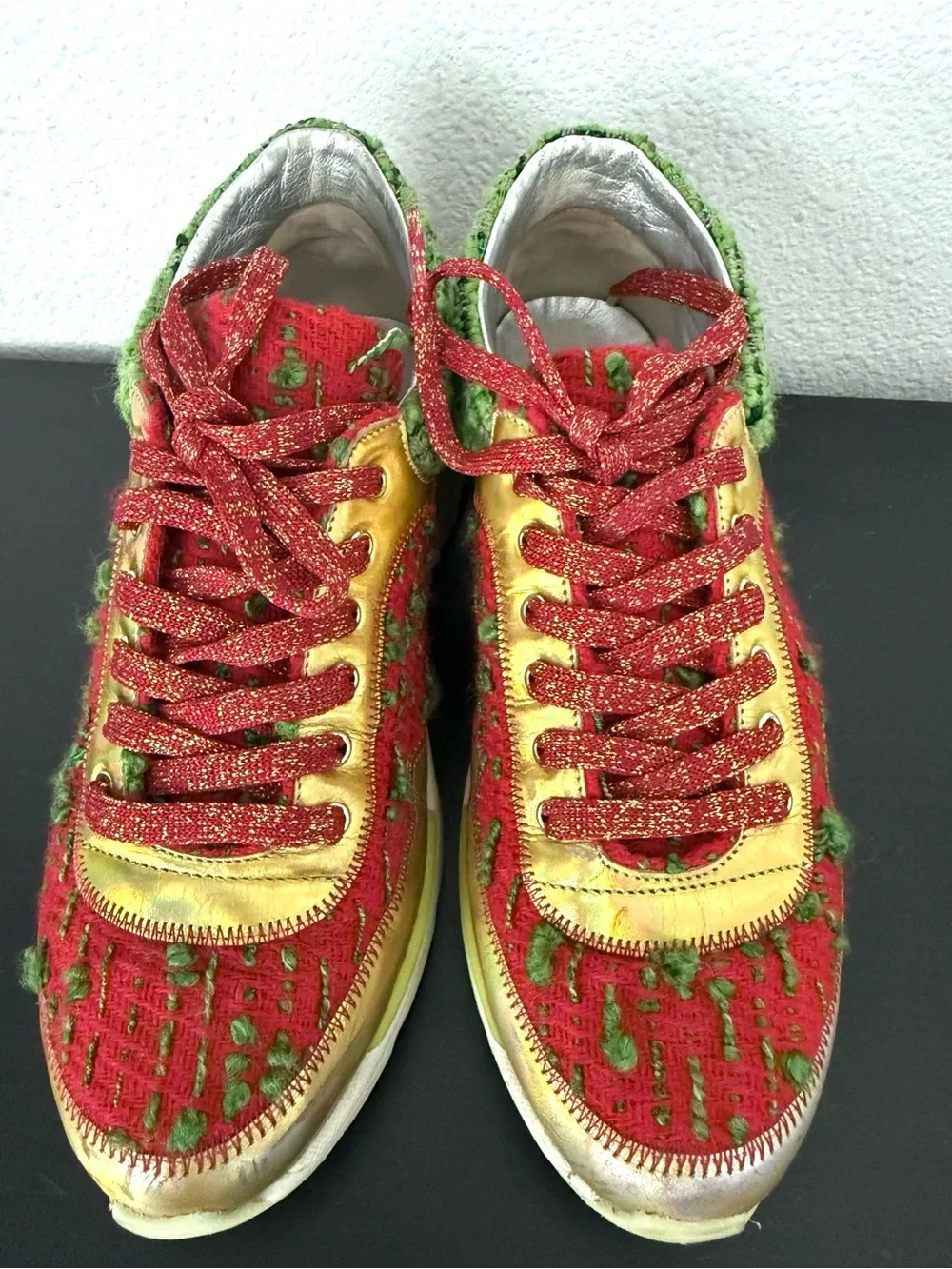 CHANEL Multicolor Tweed Leather CC Low Top Sneakers